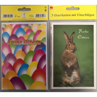 Ostern Mehrfachpackung 5 Karten Hase und Eier Motiv