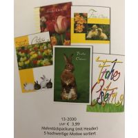 Ostern Mehrfachpackung 5 Karten Hase und Eier Motiv
