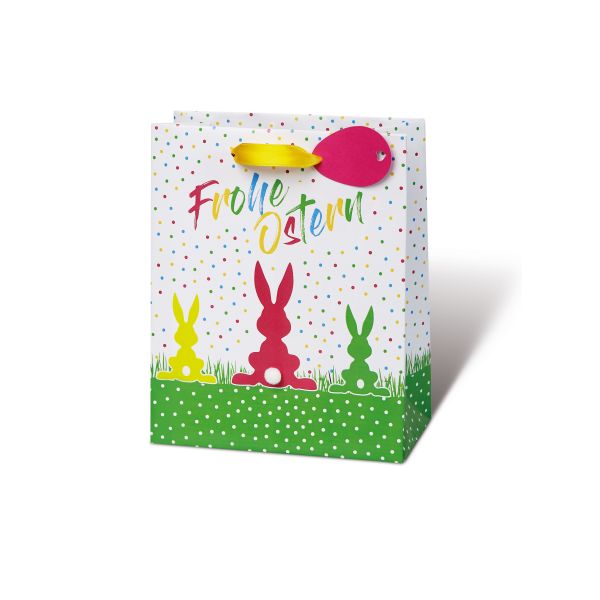 Tasche medium A5 -  3 bunte Hasen - Frohe Ostern