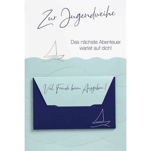 Jugendweihe Geldgeschenkkarte mit Umschlag  Schiff Abenteuer Freude