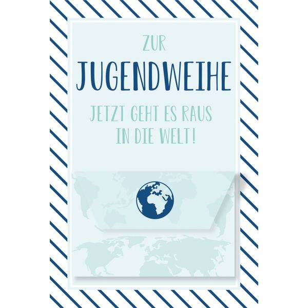 Jugendweihe Geldgeschenkkarte mit Umschlag  Welt