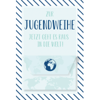 Jugendweihe Geldgeschenkkarte mit Umschlag  Welt