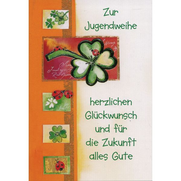 Jugendweihe Glückwunschkarte mit Umschlag  Marienkäfer Kleeblatt Herzlichen Glückwunsch