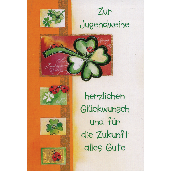 Jugendweihe Glückwunschkarte mit Umschlag  Marienkäfer Kleeblatt Herzlichen Glückwunsch