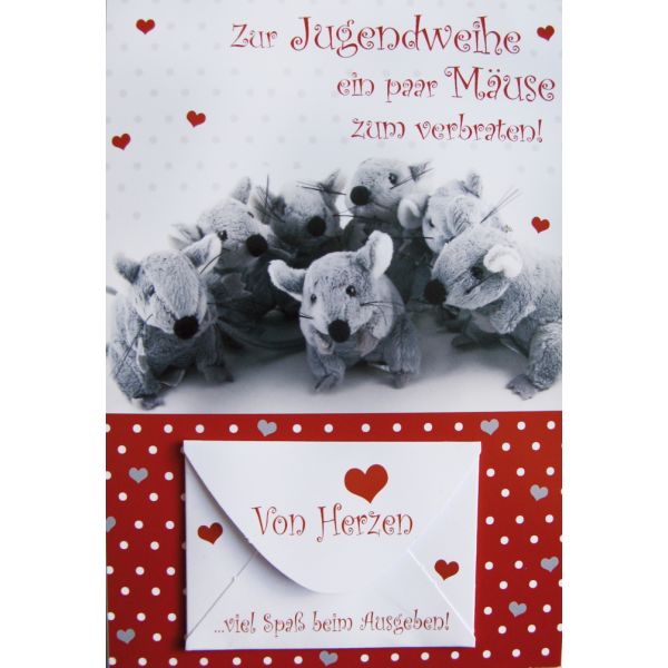 Jugendweihe Geldgeschenkkarte mit Umschlag  Mäuse Von Herzen