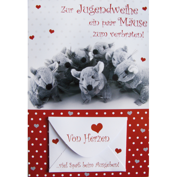 Jugendweihe Geldgeschenkkarte mit Umschlag  Mäuse Von Herzen