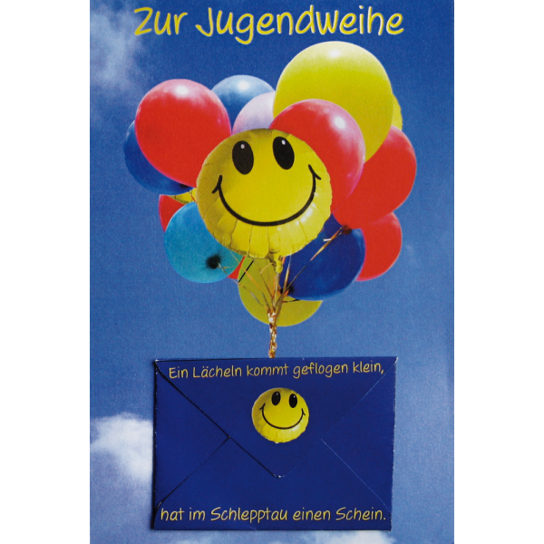 Jugendweihe Geldgeschenkkarte mit Umschlag  Smiley Luftballons