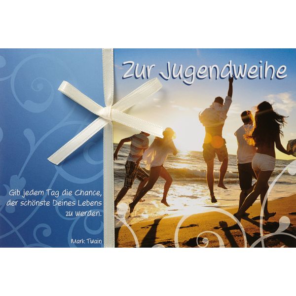 Jugendweihe Glückwunschkarte mit Umschlag  Spruch Schleife Meer