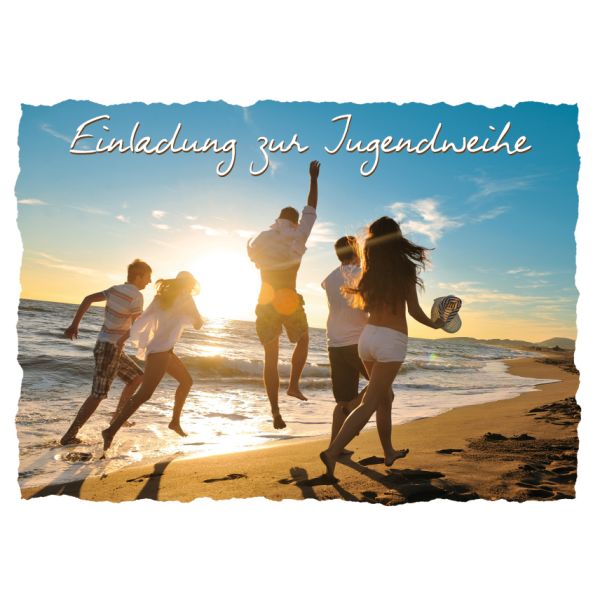 Jugendweihe 5 Einladungskarten mit 5 Umschlägen  Strand Meer