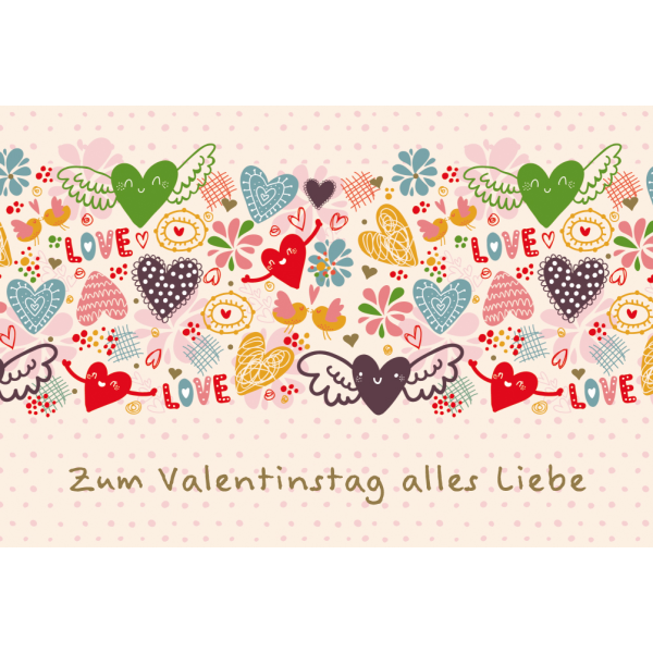 Valentinstag Glückwunschkarte mit Umschlag  Herzen Love Alles Liebe