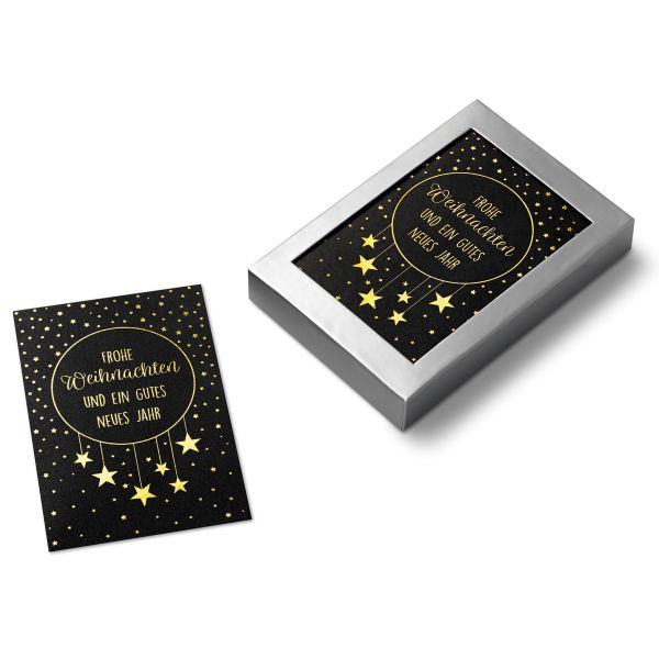 Weihnachten 8 Grußkarten mit 8 Umschlägen in einer Box  Schwarz Gold Sterne Frohe Weihnachten Gutes Neues Jahr