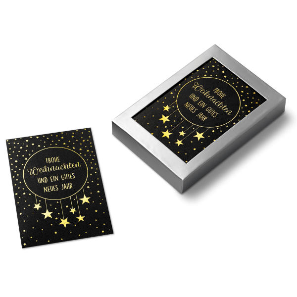 Weihnachten 8 Grußkarten mit 8 Umschlägen in einer Box  Schwarz Gold Sterne Frohe Weihnachten Gutes Neues Jahr