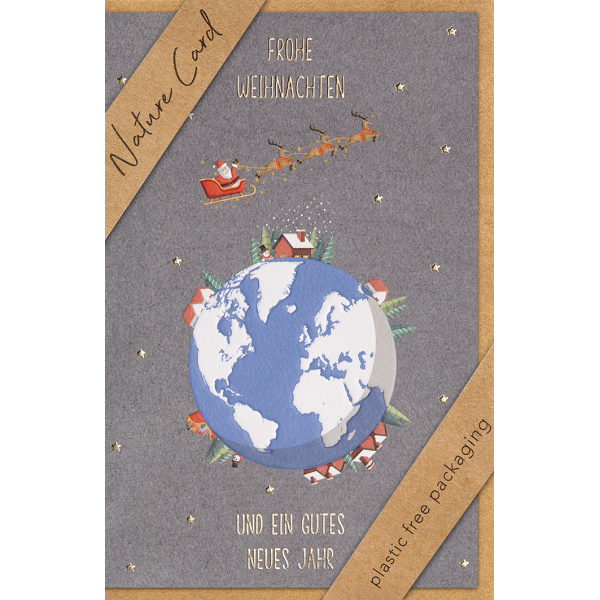 Weihnachten Nature Cards Handmade Glückwunschkarte 11,5 x 17 cm mit Umschlag Erdkugel