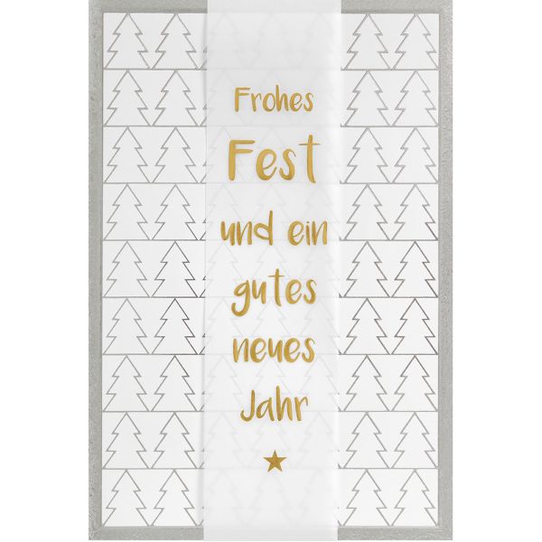 Weihnachten Glückwunschkarte mit Umschlag  Banderole Goldschrift Frohes Fest Gutes Neues Jahr
