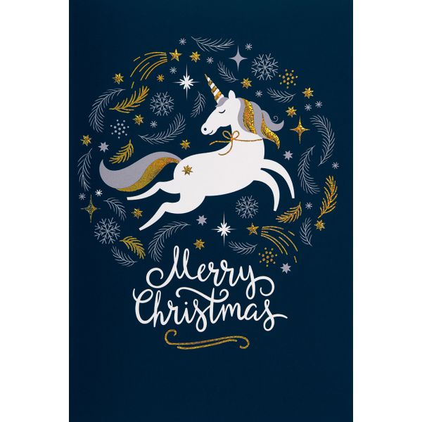 Weihnachten Glückwunschkarte mit Umschlag  Einhorn Sterne Merry Christmas