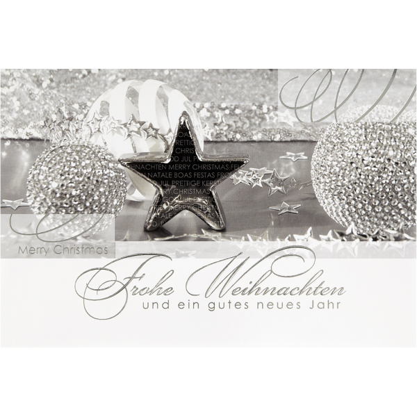 Weihnachten Glückwunschkarte mit Umschlag  Silber Stern Frohe Weihnachten Gutes Neues Jahr