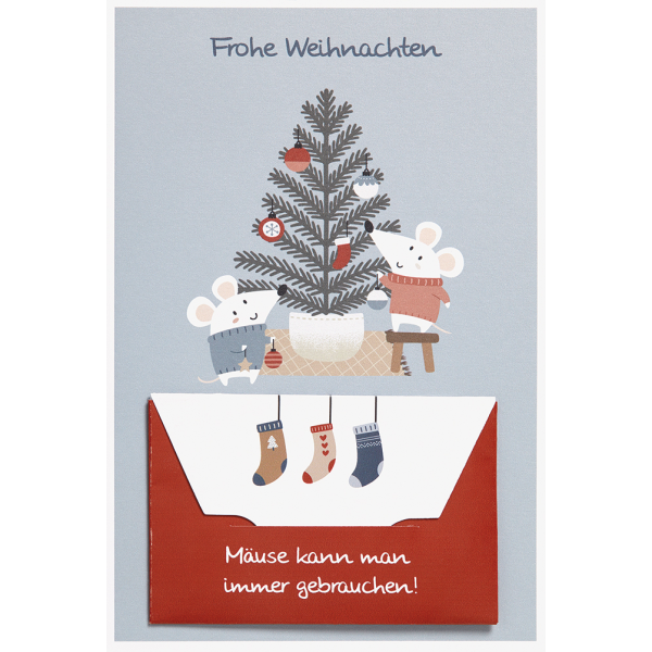 Weihnachten - Geldkarte - Unverpackt – plastikfreie Verpackung - Glückwunschkarte im Format 11,5 x 17 cm mit Briefumschlag