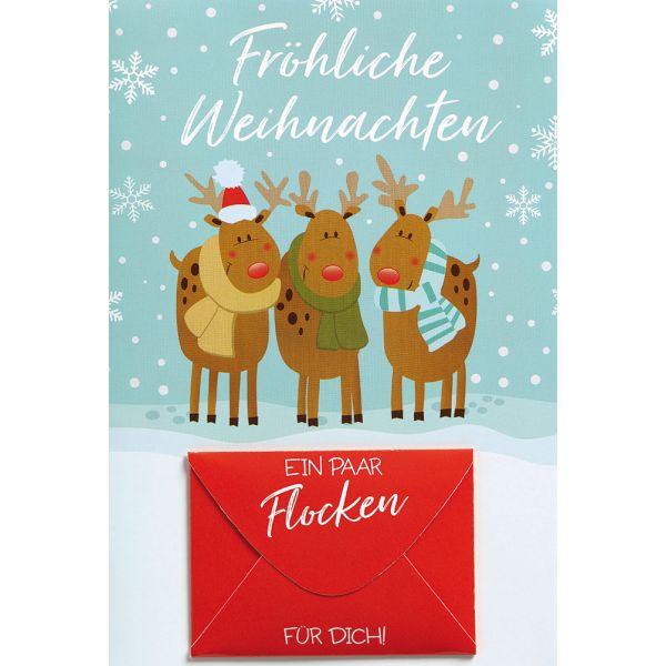 Weihnachten Geldgeschenkkarte mit Umschlag  Rentiere Flocken Fröhliche Weihnachten