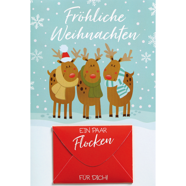 Weihnachten Geldgeschenkkarte mit Umschlag  Rentiere Flocken Fröhliche Weihnachten