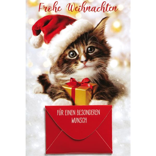 Weihnachten Geldgeschenkkarte mit Umschlag  Katze Weihnachtsmütze Frohe Weihnachten