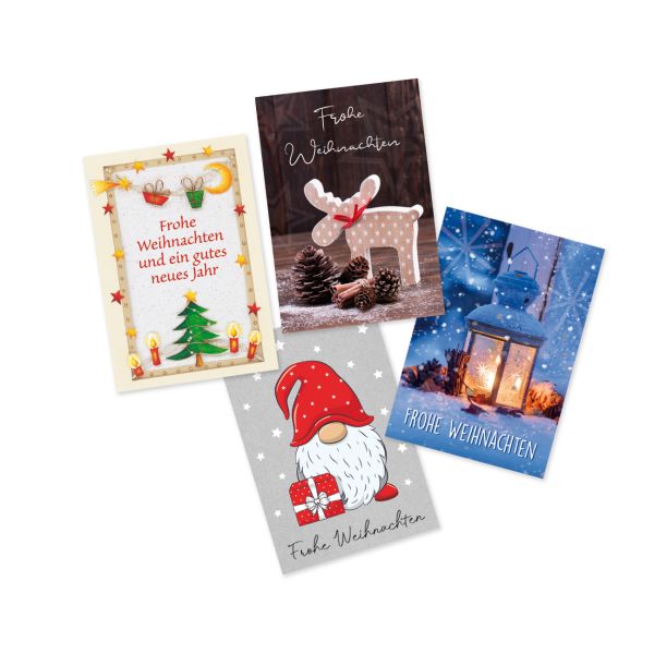 Weihnachten Geschenkanhänger 4 Anhänger im Beutel  Wichtel Elch Laterne Frohe Weihnachten