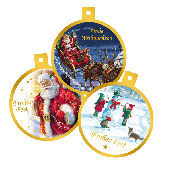 Weihnachten Geschenkanhänger 3 Anhänger im Beutel  Weihnachtsmann Schneemann Frohe Fest