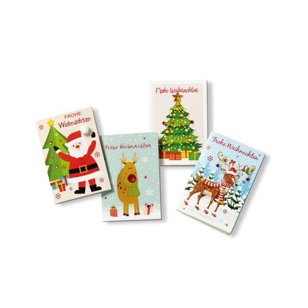 Weihnachten Geschenkanhänger 4 Anhänger im Beutel  Weihnachtsmann Baum Rentier Frohe Weihnachten