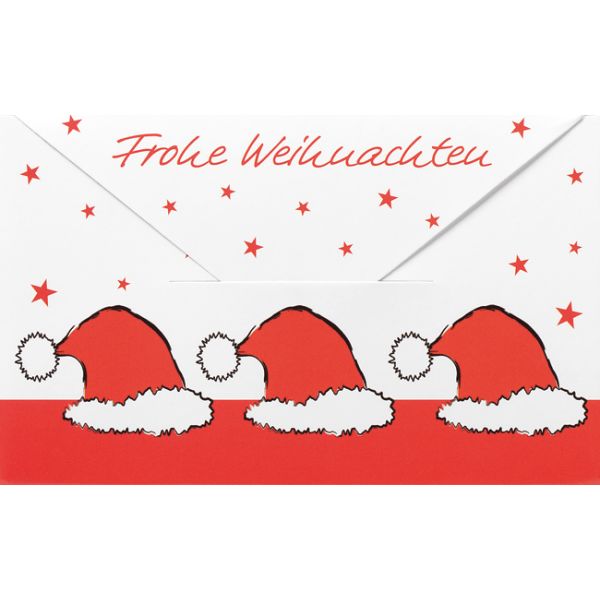 Weihnachten Mini Geldgeschenkkarte mit Umschlag  Weihnachtsmützen Sterne Frohe Weihnachten