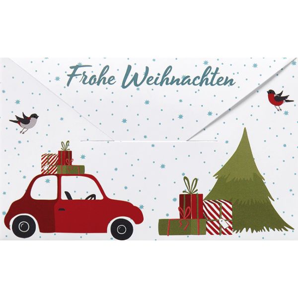 Weihnachten Mini Geldgeschenkkarte mit Umschlag  Auto Baum Geschenke Frohe Weihnachten