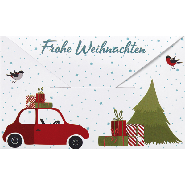 Weihnachten Mini Geldgeschenkkarte mit Umschlag  Auto Baum Geschenke Frohe Weihnachten