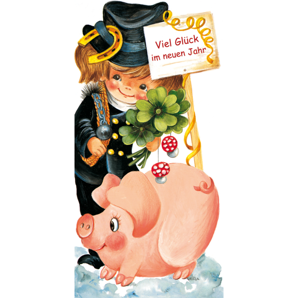 Neujahr Glückwunschkarte mit Briefumschlag Neues Jahr Schornsteinfeger Schwein