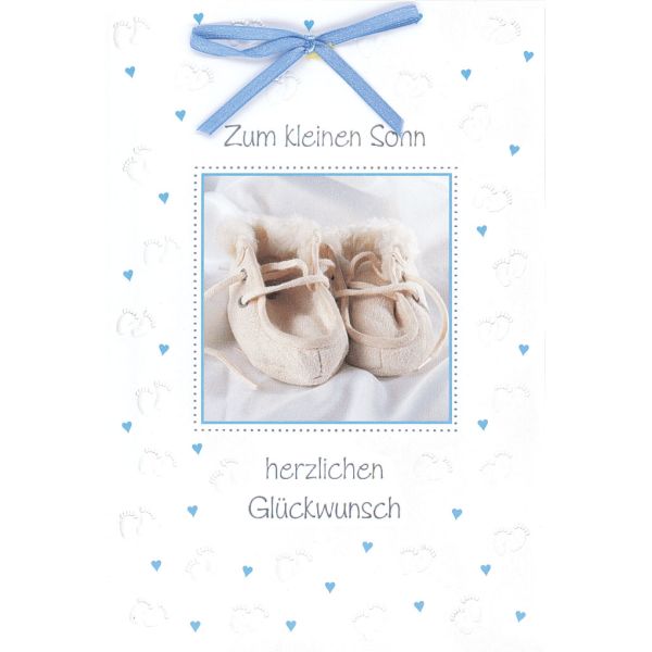 Geburt Ereignis Glückwunschkarte mit Umschlag  Babyschuhe Sohn Herzlichen Glückwunsch