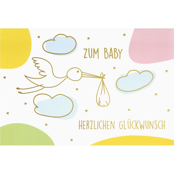 Geburt Ereignis Glückwunschkarte mit Umschlag  Storch Wolken Herzlichen Glückwunsch
