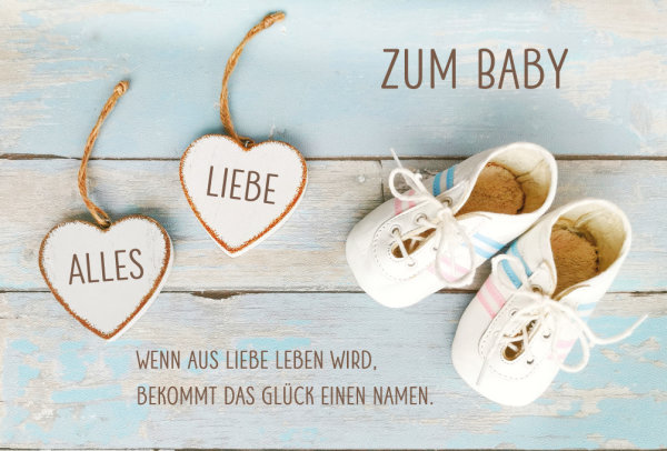 Geburt – Baby  - Unverpackt – plastikfreie Verpackung - Glückwunschkarte im Format 11,5 x 17 cm mit Briefumschlag