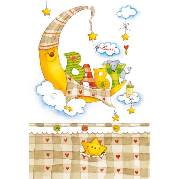 Geburt Ereignis Glückwunschkarte mit Umschlag  Mond Wolken Baby