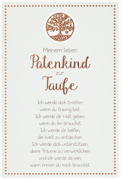 Patenbrief - Taufe - Glückwunschkarte im Format 11,5 x 17 cm mit Briefumschlag