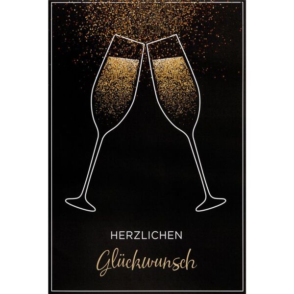 Herzlichen Glückwunsch große A4 XXL Grußkarte mit Umschlag Gold Sektgläser Allgemeine Wünsche