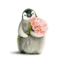 Blanco  Glückwunschkarte mit Umschlag Pinguin Rosen