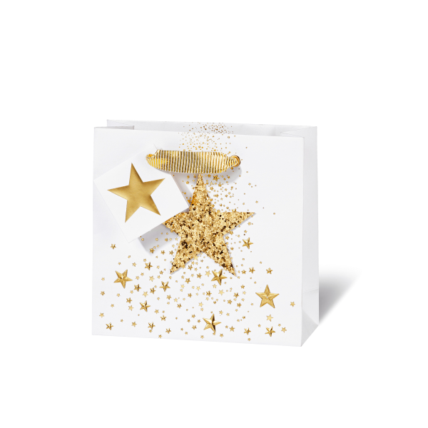 Weihnachten Tasche CD-Format Glitter Star Geschenktasche goldene Sterne