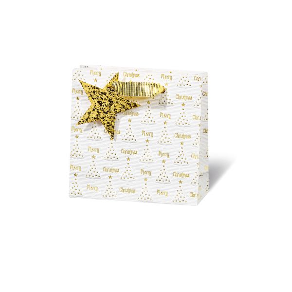 Weihnachten Geschenktüte Tasche CD-Format  Gold Weiß Stern