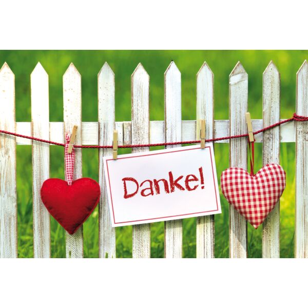 Danke  Grußkarte mit Umschlag Zaun Herzen Danke