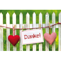 Danke  Grußkarte mit Umschlag Zaun Herzen Danke