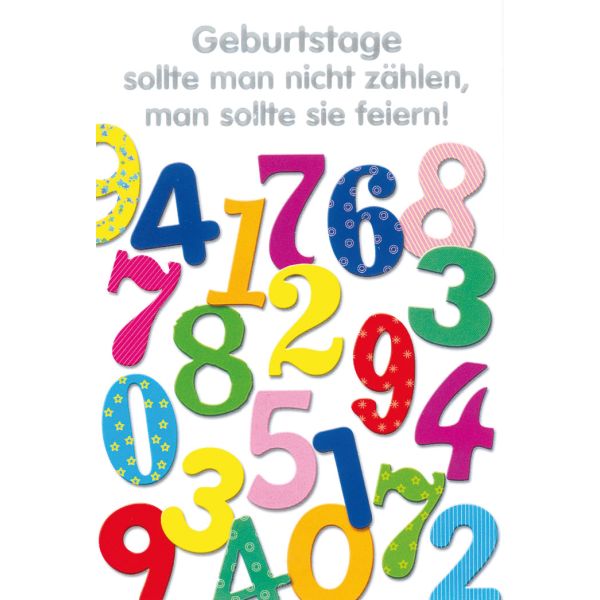 Geburtstag Glückwunschkarte mit Umschlag Zählen Feiern Bunte Zahlen