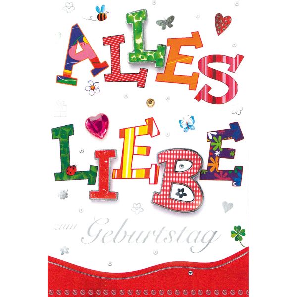 Geburtstag Collage Glückwunschkarte mit Umschlag Bunte Buchstaben Alles Liebe