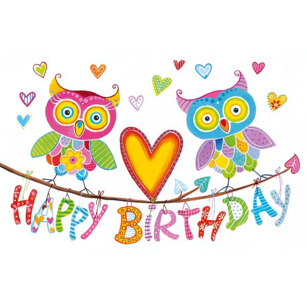 Geburtstag Glückwunschkarte mit Umschlag Eulen Herz Happy Birthday