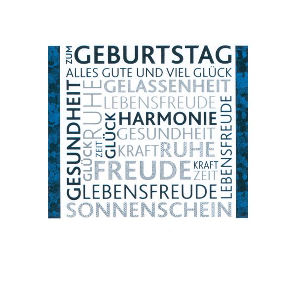 Geburtstag Glückwunschkarte mit Briefumschlag blau-weiß Gelassenheit Freude Harmonie uvm