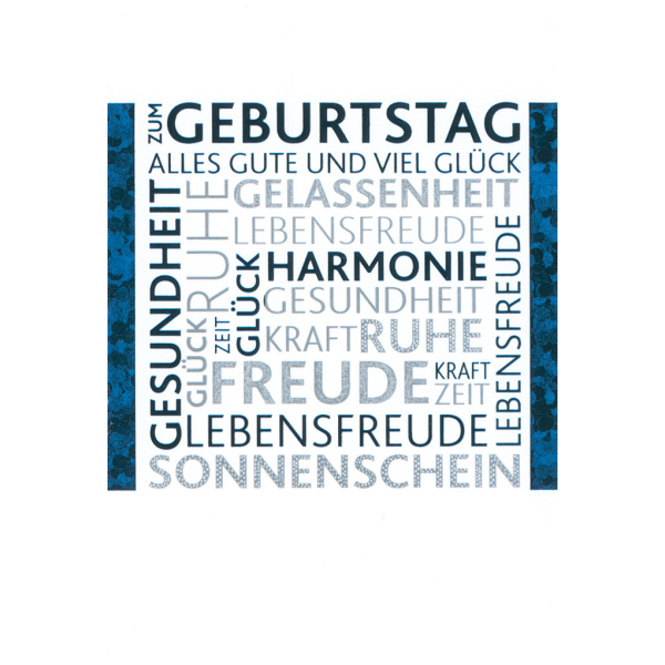 Geburtstag Glückwunschkarte mit Briefumschlag blau-weiß Gelassenheit Freude Harmonie uvm