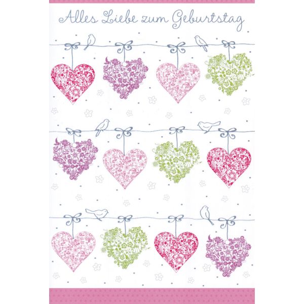 Geburtstag Glückwunschkarte mit Umschlag Herzen Alles Liebe