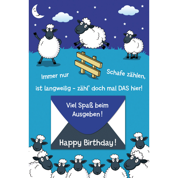 Geburtstag Geldgeschenkkarte Geldgeschenkkarte mit Umschlag Schafe zählen Geld zählen Happy Birthday