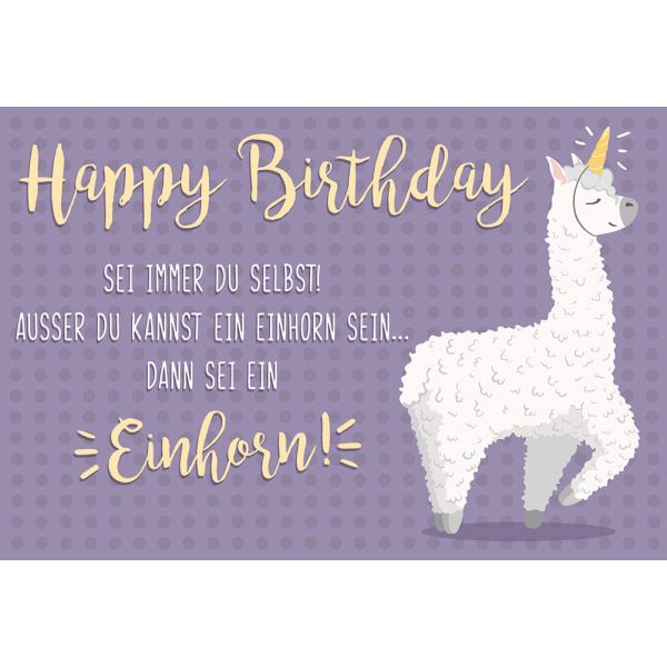 Geburtstag Glückwunschkarte mit Umschlag Spruch Lama Einhorn Happy Birthday